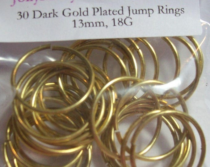 30 Beautiful DARK GOLD Saw Cut Jump Rings, 13mm ID, 18 Gauge, Silver Plated on Copper