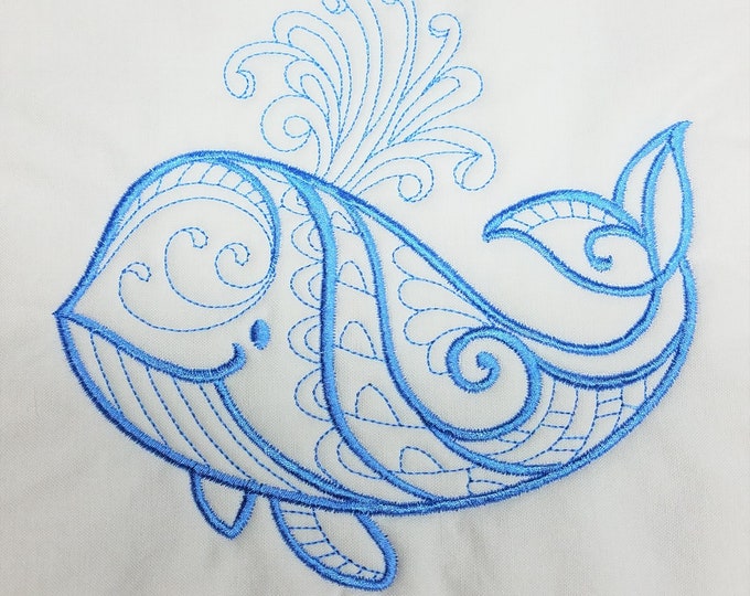 Blue Whale Machine Embroidered Quilt Block Complete w/Batting Ready To Add To Your Sewing or Quilting Project!