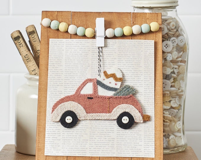 Vintage VW Beetle Convertible Ornament - for April - Wool Applique Pattern by Buttermilk Basin Egg Easter