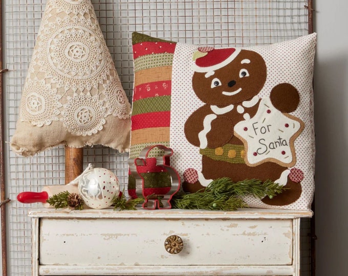 For Santa Pillow Gingerbread - for Christmas - Wool Applique Pattern by Buttermilk Basin Finished Size 13" x 13"