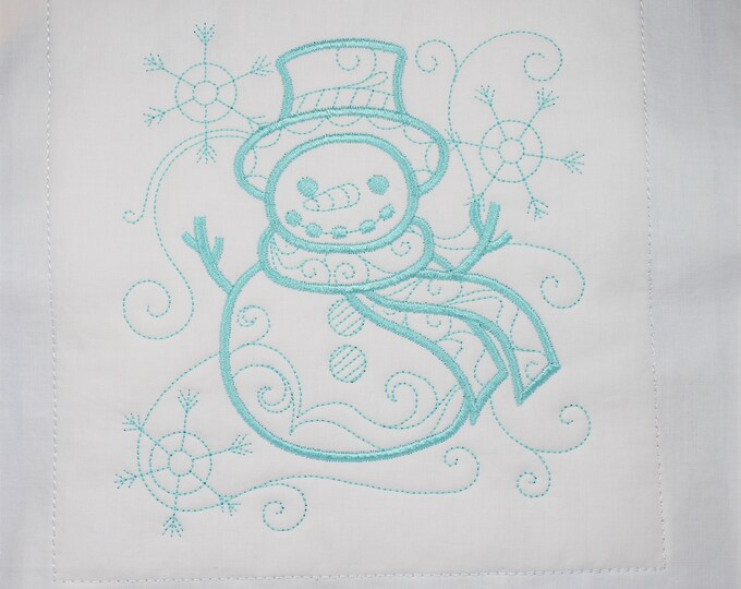 Winter Snowman Christmas Machine Embroidered Quilt Block Complete w/Batting Ready To Add To Your Sewing or Quilting Project!