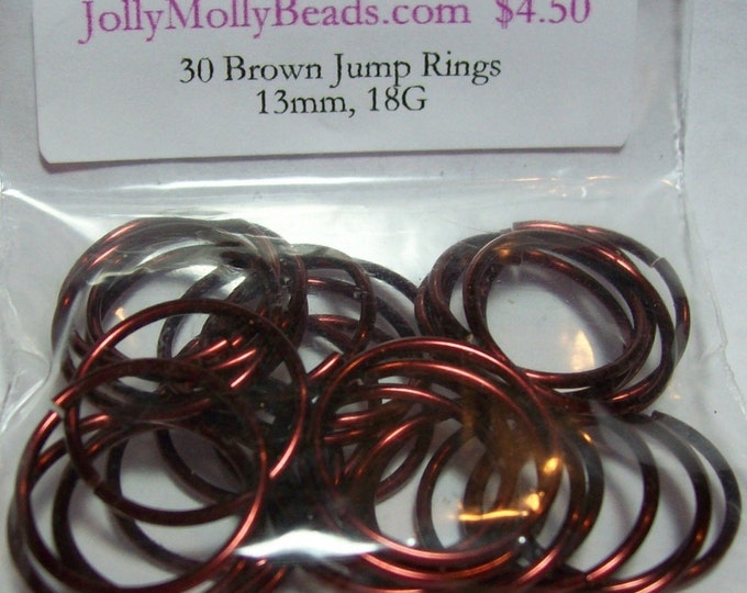 30 Beautiful BROWN Saw Cut Jump Rings, 13mm ID, 18 Gauge, Silver Plated on Copper