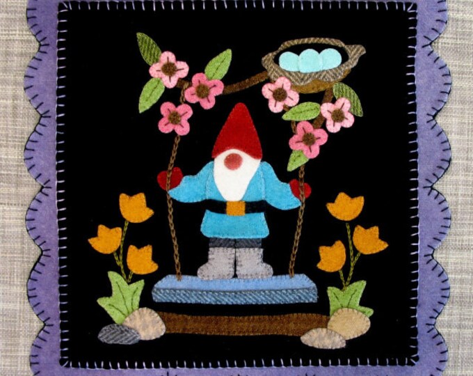 Swinging Gnome Spring It's a Gnome's World Wool Applique Pattern by Cotton Tales Designs