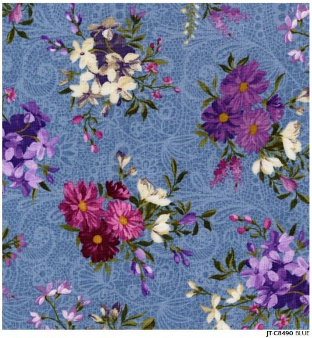 Masterpiece JT-C8490 Blue Floral Bouquets of Flowers Fabric by Timeless ...