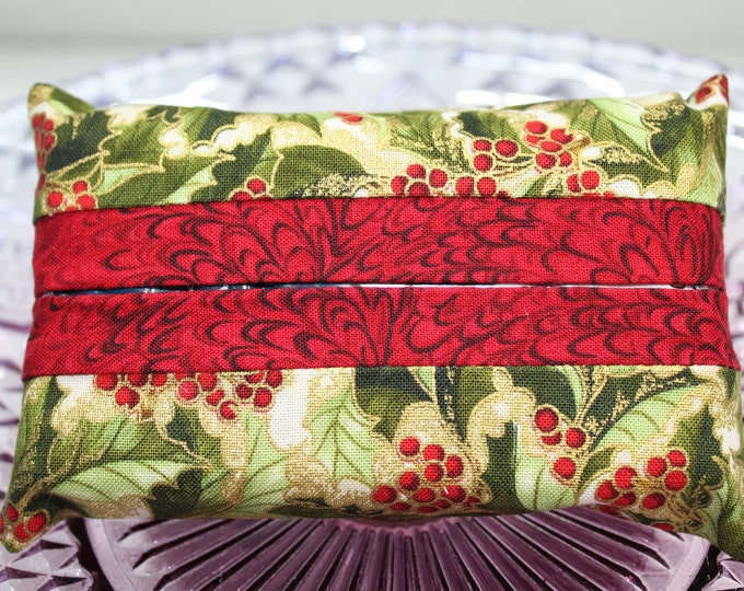 Christmas Holiday Holly Berry Purse Tissue Holder, Pocket Tissue Case, Travel Case Cover Pouch, with Kleenex Pack