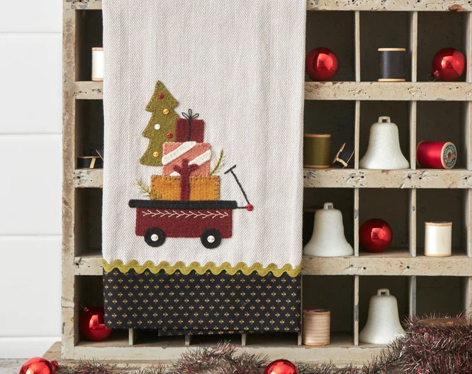 Wagon Full of Cheer Tea Towel - for Christmas - Wool Applique Pattern by Buttermilk Basin