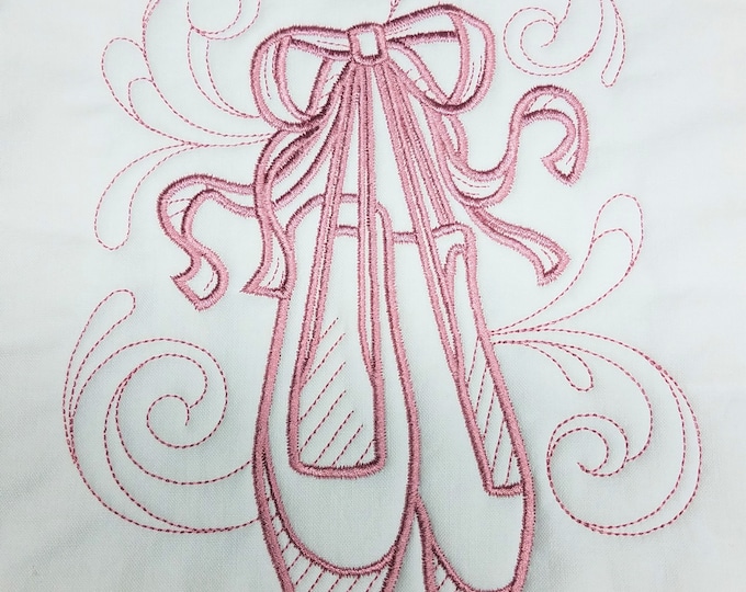 Pink Ballet Shoes Machine Embroidered Quilt Block Complete w/Batting Ready To Add To Your Sewing or Quilting Project!