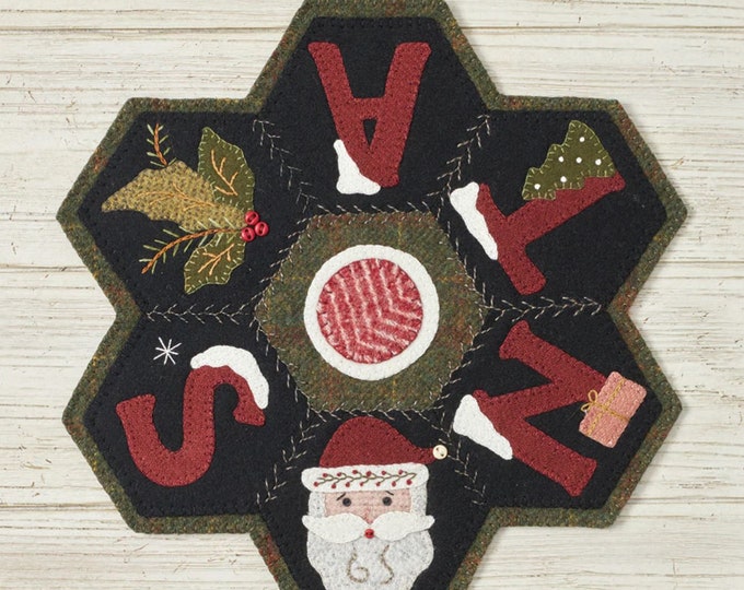 Santa Hexi Mat, Candle Table Mat Wool Christmas Applique Pattern by Buttermilk Basin