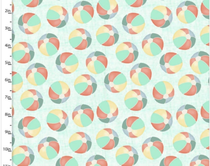 Beach Travel Beach Balls on Mint Green Quilting Fabric by Three Wishes 26" Piece