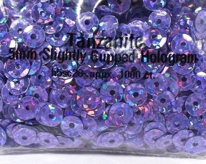 5mm Tanzanite Purple Hologram Round Faceted Cup Sequins Paillette Laser Metallic