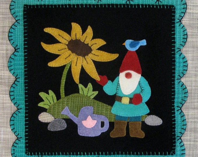 Gardening Gnome Summer It's a Gnome's World Wool Applique Pattern by Cotton Tales Designs