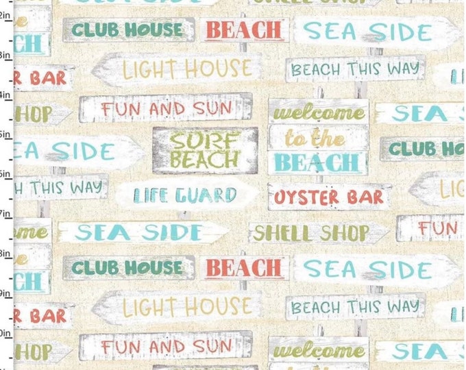 Beach Travel Signs Quilting Fabric by Three Wishes By The Yard