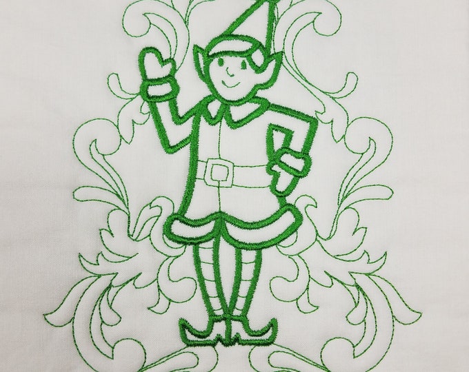 Cute Elf Christmas Winter Machine Embroidered Quilt Block Complete w/Batting Ready To Add To Your Sewing or Quilting Project!