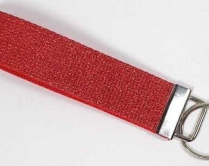 Red Metallic Handmade Key Chain Ring Fob Holder Strap Lanyard Wristlet!