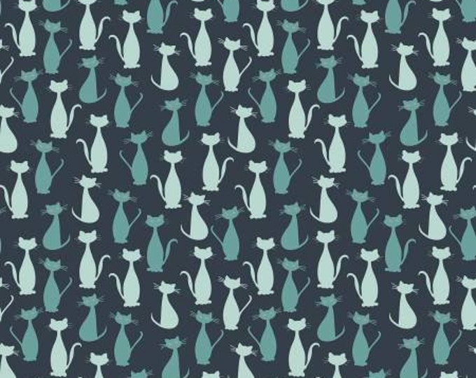 Spooky Hollow Cats Teal Sparkle Fabric by Melissa Mortenson for Riley Blake - SC10573R Teal, Haunted Halloween