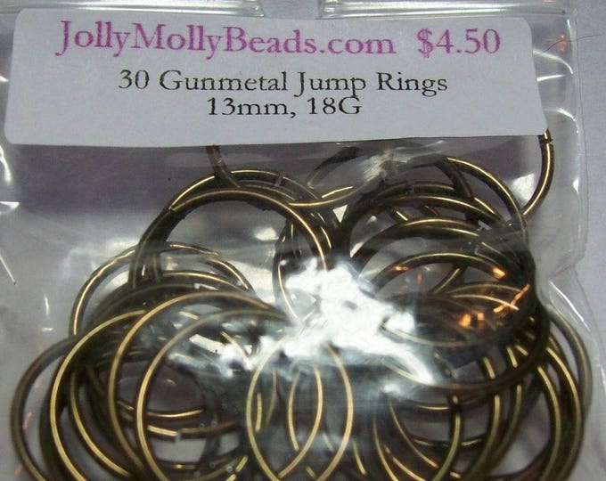 30 Beautiful GUNMETAL/BROWN Saw Cut Jump Rings, 13mm ID, 18 Gauge, Silver Plated on Copper