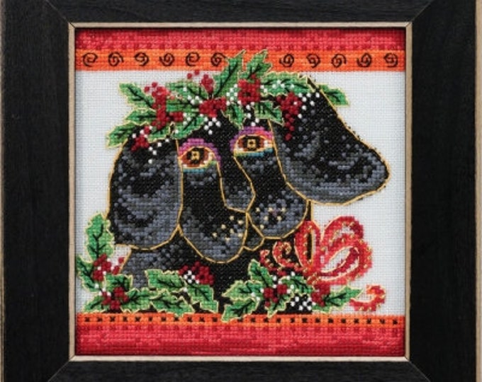 Laurel Burch Christmas Puppy Holiday Bead Counted Cross Stitch Kit by Mill Hill LB30-2013 Glass Beads Black Lab Christmas Pets