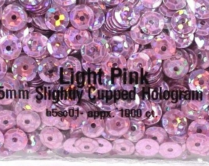 5mm Light Pink Hologram Round Faceted Cup Sequins Paillette Laser Metallic