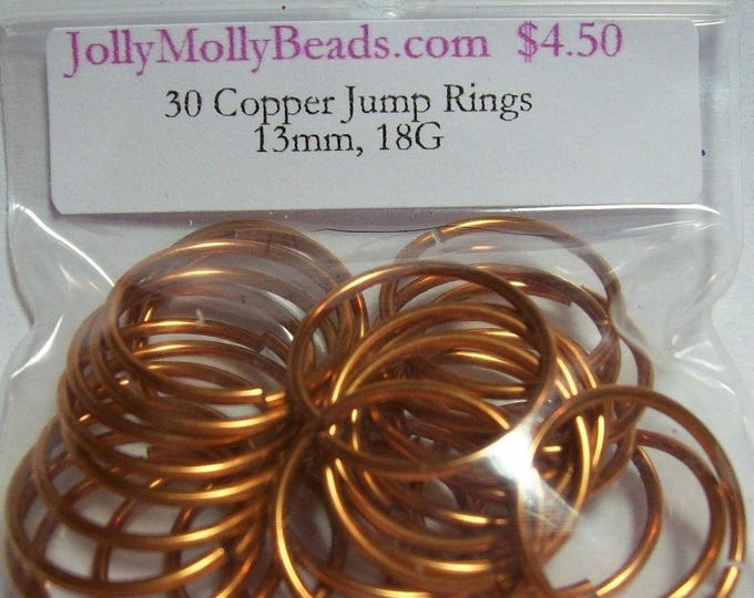 30 Beautiful COPPER Saw Cut Jump Rings, 13mm ID, 18 Gauge