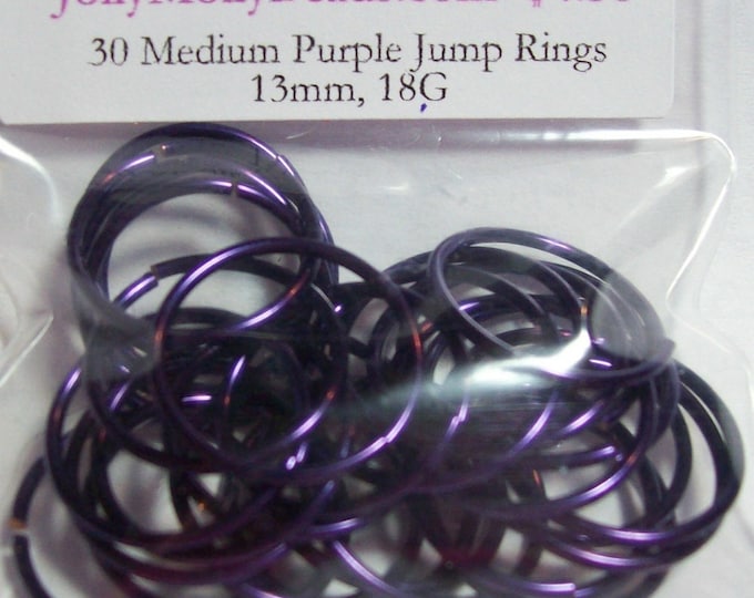 30 Beautiful MEDIUM PURPLE Saw Cut Jump Rings, 13mm ID, 18 Gauge, Silver Plated on Copper