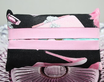 Cute Pink & Black Purse Tissue Holder, Pocket Tissue Case, Travel Case Cover Pouch, with Kleenex Pack, Purse Perfume High Heal Shoe Print