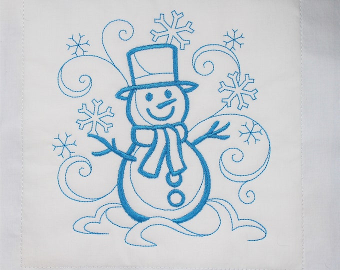Happy Snowman Christmas Winter Machine Embroidered Quilt Block Complete w/Batting Ready To Add To Your Sewing or Quilting Project!