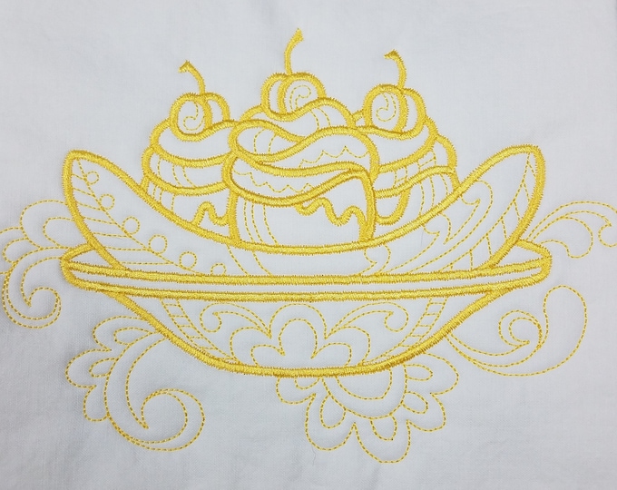 Banana Split Ice Cream Machine Embroidered Quilt Block Complete w/Batting Ready To Add To Your Sewing or Quilting Project!