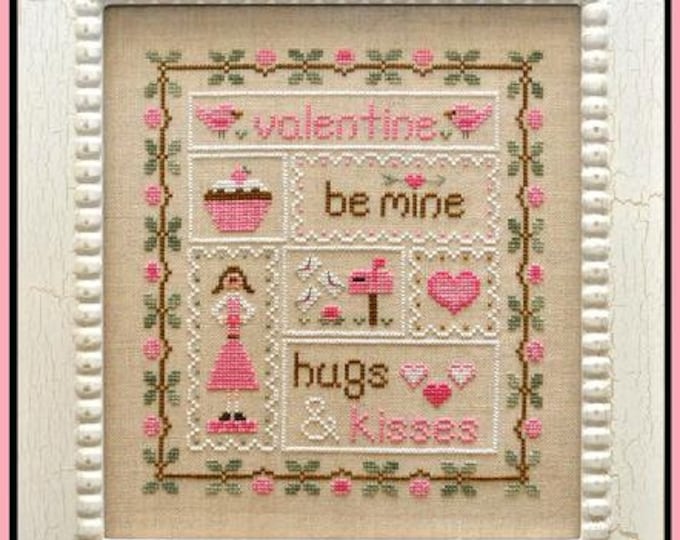 Be My Valentine Counted Cross Stitch Pattern by Country Cottage Needleworks, Hearts, Cupcake, Birds Hugs, Kisses