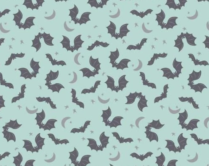 Spooky Hollow Bats Scuba Sparkle Fabric by Melissa Mortenson for Riley Blake - SC10572R Scuba Mint Green, Haunted Halloween