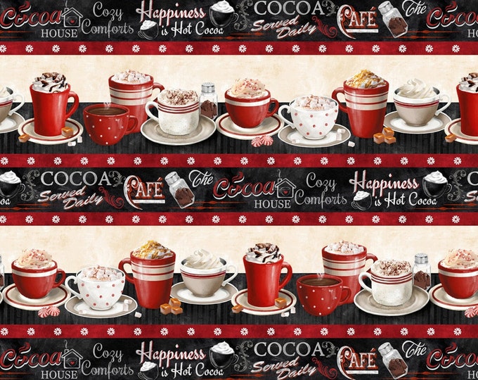 Time for Hot Cocoa Stripe Hot Chocolates with Chalkboard Print Fabric by Conrad Knutsen for Wilmington Prints # 30522-923