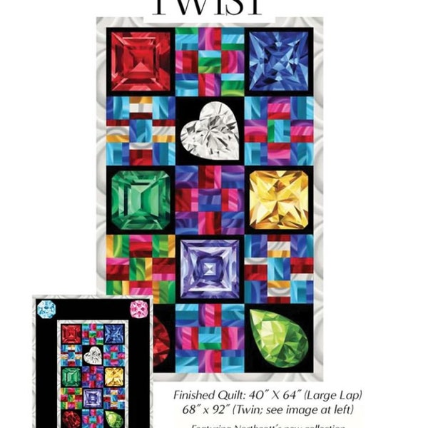 Twist Jewel Box Quilt Pattern by MJ Kinman Northcott 40" x 64" or 68" x 92"