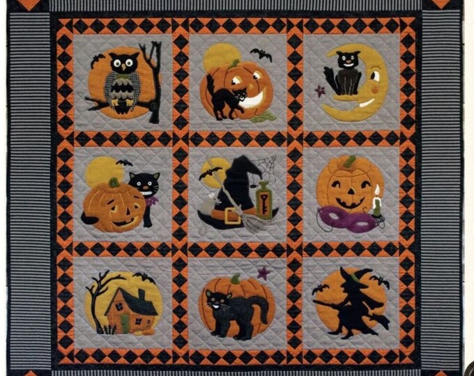 Halloween Gatherings Block of the Month- Wool Applique & Cotton Quilt Pattern by Buttermilk Basin Finished Size 56"x 56"
