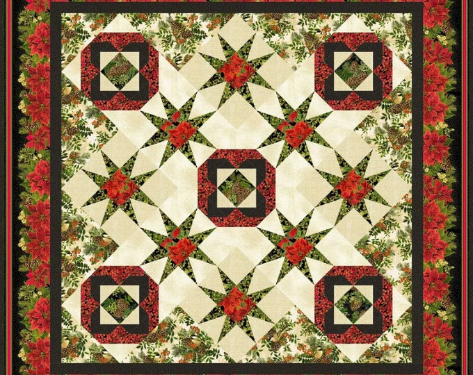 Poinsettia Pride Christmas Holiday Quilt Pattern by Bound To Be Quilting 51" x 51"