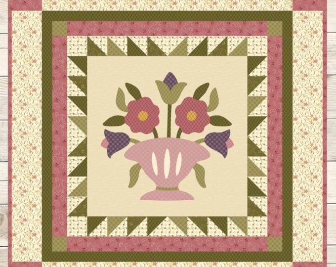 Blossom Basket Quilt Wool Applique Pattern by Buttermilk Basin Pieced Table Topper or Wall Hanging