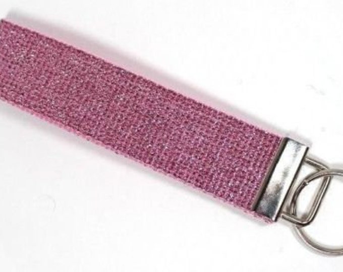 Light Pink Metallic Handmade Key Chain Ring Fob Holder Strap Lanyard Wristlet!