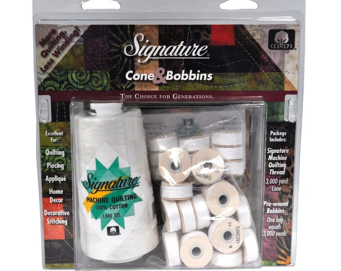 White Signature Cone Thread & Size M Style Pre-Wound Bobbin Thread Set