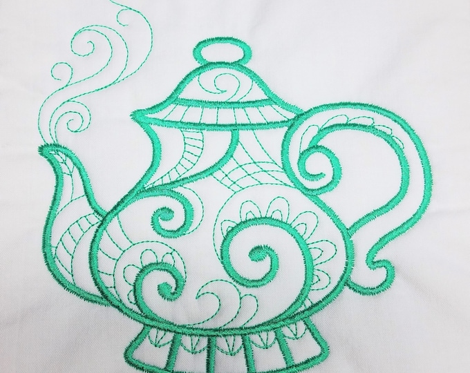 Green Teapot Machine Embroidered Quilt Block Complete w/Batting Ready To Add To Your Sewing or Quilting Project!