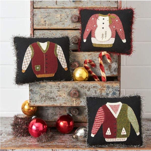 Wool Applique Christmas Pillow Etsy