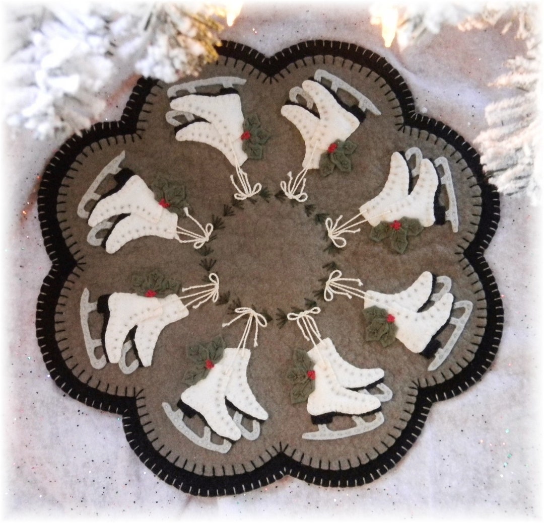 Ice Skates Winter Candle Mat/table/wall Mat Wool Applique Pattern by ...