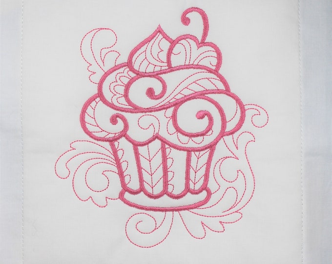 Adorable Pink Cupcake Machine Embroidered Quilt Block Complete w/Batting Ready To Add To Your Sewing or Quilting Project!