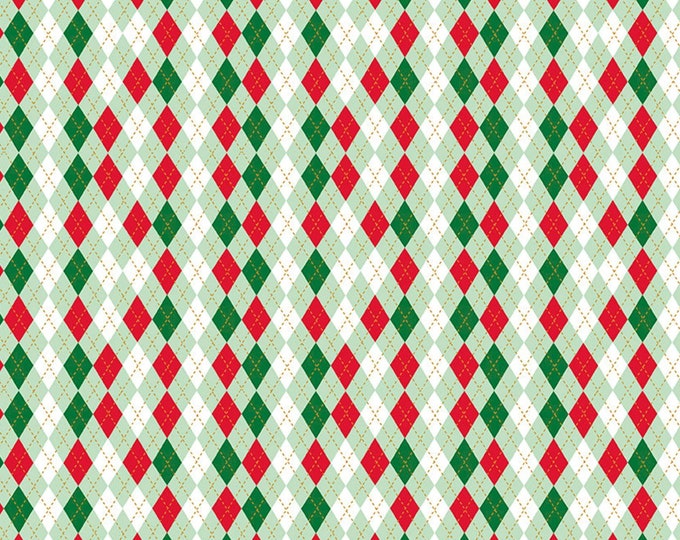 Christmas Adventure Argyle Sweet Mint Fabric by Beverly McCullough for Riley Blake, SC10736R, Red, Green