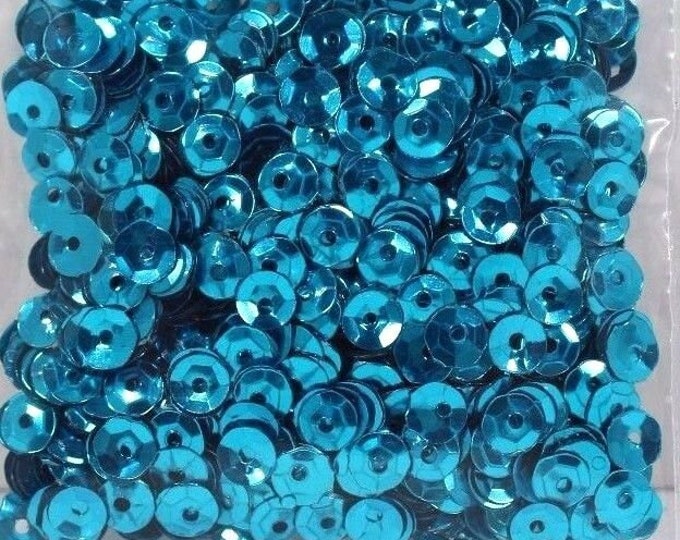 5mm Turquoise Metallic Round Faceted Cup Sequins Paillette Laser Metallic