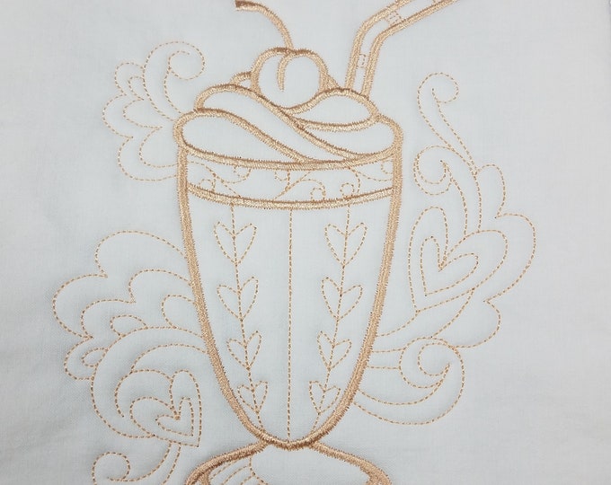 Milk Shake Machine Embroidered Quilt Block Complete w/Batting Ready To Add To Your Sewing or Quilting Project!