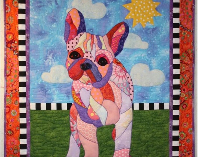 Peaches French Bulldog Applique Quilt Pattern by BJ Designs & Patterns 27" x 35"