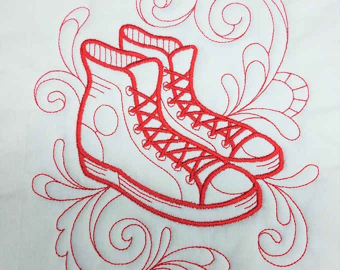 High Top Sneaker Tennis Shoes Machine Embroidered Quilt Block Complete w/Batting Ready To Add To Your Sewing or Quilting Project!