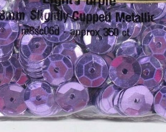 8mm Light Purple Metallic Round Faceted Cup Sequins Paillette Laser Metallic