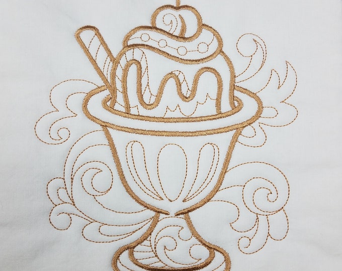 Ice Cream Sundae Machine Embroidered Quilt Block Complete w/Batting Ready To Add To Your Sewing or Quilting Project!