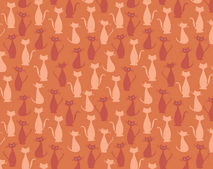 Spooky Hollow Cats Orange Sparkle Fabric by Melissa Mortenson for Riley Blake - SC10573R Orange, Haunted Halloween