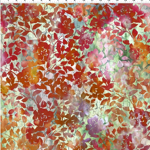 Haven Red/Orange Roses Flowers Digital Quilting Fabric by Jason Yenter for In the Beginning Fabrics 3HVN-1, By the Yard