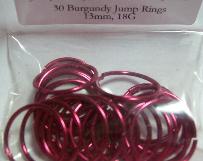 30 Beautiful BURGUNDY Saw Cut Jump Rings, 13mm ID, 18 Gauge, Silver Plated on Copper